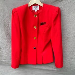 Petite Sophisticate Red Blazer Tailored Professional and black skirt